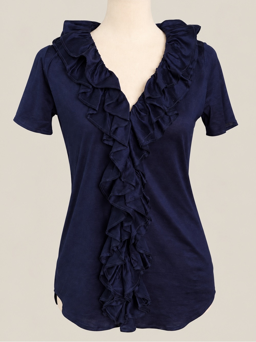 Ralph Lauren Black Label Navy Ruffle Blouse Cotton Top Medium